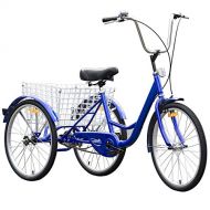 Goplus Adult Tricycle 3-Wheel Bicycle Single Speed Bike Seat Adjustable Trike w/Bell Brake Basket