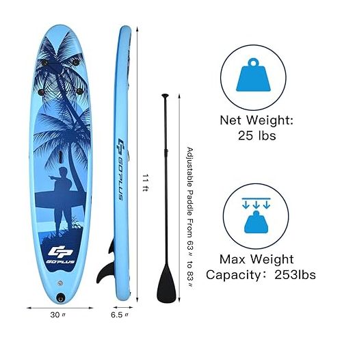  Goplus 9.8'/10'/11' Inflatable Stand Up Paddle Board, 6.5” Thick SUP with Premium Accessories and Carry Bag, Wide Stance, Bottom Fin for Paddling, Surf Control, Non-Slip Deck, for Youth and Adult