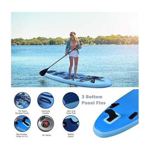  Goplus 9.8'/10'/11' Inflatable Stand Up Paddle Board, 6.5” Thick SUP with Premium Accessories and Carry Bag, Wide Stance, Bottom Fin for Paddling, Surf Control, Non-Slip Deck, for Youth and Adult