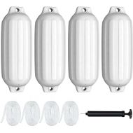 Goplus 4 Pack Marine Boat Fenders, 23” X 6.5”/ 27” X 8.5” Ribbed Twin Eyes Boat Fender with 4 Ropes & 1 Air Pump, Various Sizes & Colors, Vinyl Inflatable Boat Bumpers for Docking Pontoon Boats