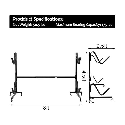  Goplus Kayak Storage Rack, Garage Kayak Hanger for 2 Kayaks, Canoe, SUP &Paddle Board, Heavy Duty Kayak Holder Strand with Height Adjustable Rack, 175 LBS MAX Load, Kayak Racks for Outdoor Storage