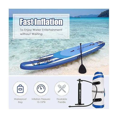  Goplus Inflatable Stand Up Paddle Board, 10ft/11ft SUP with Accessory Pack, Adjustable Paddle, Carry Bag, Bottom Fin, Hand Pump, Leash and Repair Kit