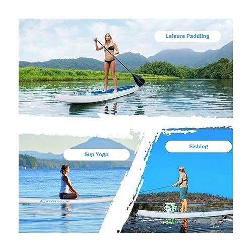  Goplus 10/ 11FT Inflatable Stand up Paddle Board Latest Inkjet Process Anti-Fading 6.5” Thick SUP with 3 Fins, Non-Slip Deck, Adjustable Paddle, Hand Pump, Carry Bag, Leash