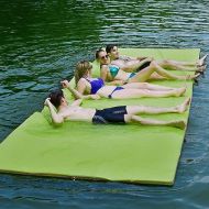 Goplus 12' x 6’ Floating Water Pad, 3-Layer Tear-Resistant XPE Foam Mat, with Mooring Device and Hook- Loop Straps Roll-Up Floating Island for 4-6 Person on Pool Lake Ocean