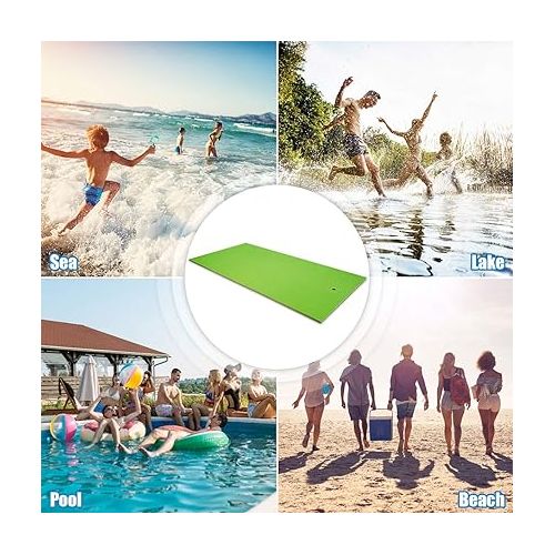  Goplus 12' x 6’ Floating Water Pad, 3-Layer Tear-Resistant XPE Foam Mat, with Mooring Device and Hook- Loop Straps Roll-Up Floating Island for 4-6 Person on Pool Lake Ocean