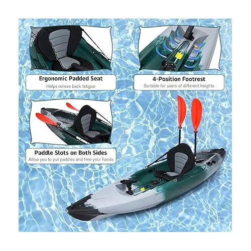  Goplus Sit-on-Top Fishing Kayaks for Adults, 9.7 FT One Person Recreational Touring Kayak W/Aluminum Paddle, 4 Fishing Rod Holders, Padded Seat, Lightweight Kayak for Lake, River, Ocean