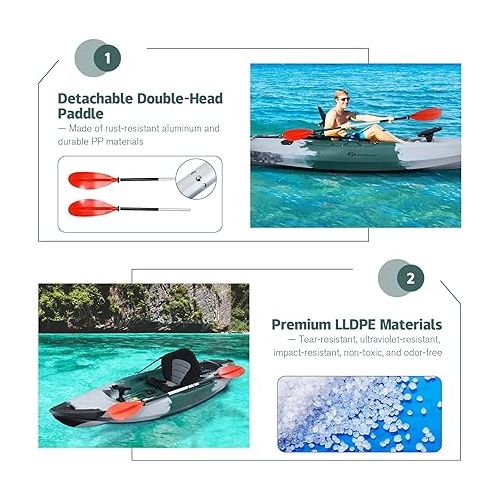  Goplus Sit-on-Top Fishing Kayaks for Adults, 9.7 FT One Person Recreational Touring Kayak W/Aluminum Paddle, 4 Fishing Rod Holders, Padded Seat, Lightweight Kayak for Lake, River, Ocean