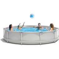Goplus Above Ground Swimming Pool, 12ft x 12ft x 30inch Outdoor Steel Frame Pool W/Pool Cover, Reinforced Steel Frame, Round Swimming Pool for Backyard, Garden, Patio, Balcony (Gray)