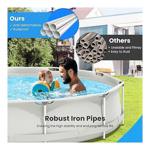  Goplus Above Ground Swimming Pool, 12ft x 12ft x 30inch Outdoor Steel Frame Pool W/Pool Cover, Reinforced Steel Frame, Round Swimming Pool for Backyard, Garden, Patio, Balcony (Gray)