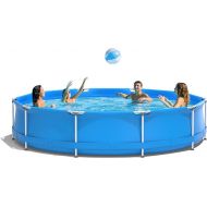 Goplus Above Ground Swimming Pool, 12ft x 12ft x 30inch Outdoor Steel Frame Pool W/Pool Cover, Reinforced Steel Frame, Round Swimming Pool for Backyard, Garden, Patio, Balcony (Blue)