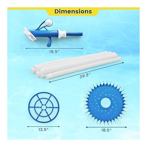  Goplus Upgraded Automatic Pool Cleaner, Vacuum Suction Pool Sweeper with 10 x 3.3 FT Extension Hoses & 36-Fin Disc, Side Climbing Pool Cleaners Cleaning for Above-Ground Inground Pools Floors, Walls
