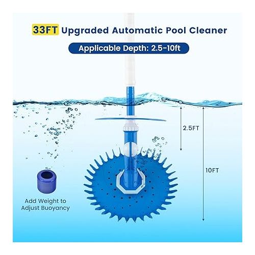  Goplus Upgraded Automatic Pool Cleaner, Vacuum Suction Pool Sweeper with 10 x 3.3 FT Extension Hoses & 36-Fin Disc, Side Climbing Pool Cleaners Cleaning for Above-Ground Inground Pools Floors, Walls