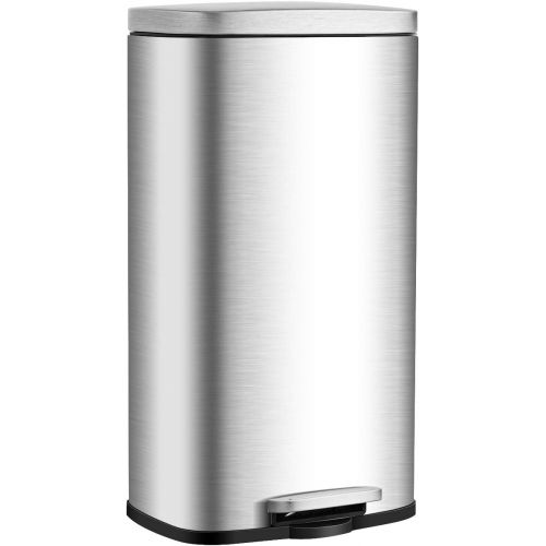  [아마존베스트]Goplus 30 Liter / 8 Gallon Stainless Steel Step Trash Can, Rectangular Garbage Bin with Inner Buckets and Hinged Lids, Suit for Kitchen Office Home Use