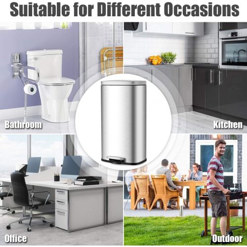  [아마존베스트]Goplus 30 Liter / 8 Gallon Stainless Steel Step Trash Can, Rectangular Garbage Bin with Inner Buckets and Hinged Lids, Suit for Kitchen Office Home Use