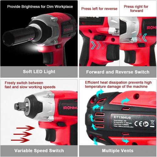  Goplus 20V Cordless Impact Wrench Kit with 1/2” Chuck, Brushless Motor Max Torque 300N.m, 4.0Ah Li-ion Battery with Fast Charger, Variable Speed, 4Pcs Driver Impact Sockets, Belt C