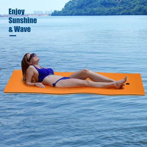  Goplus Floating Water Pad Mat, with Rolling Pillow Design, Bouncy Tear-Resistant 3-Layer XPE Foam, Roll-Up Floating Island for Pool Lake Ocean Boat