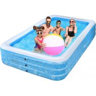 Goplus Inflatable Swimming Pool, 120” X 72” X 22” Full-Sized Family Kiddie Blow up Pool w/3 Air Chambers, Thickened Lounge Pool for Adults, Kids, Baby, Garden, Backyard , Summer Wa