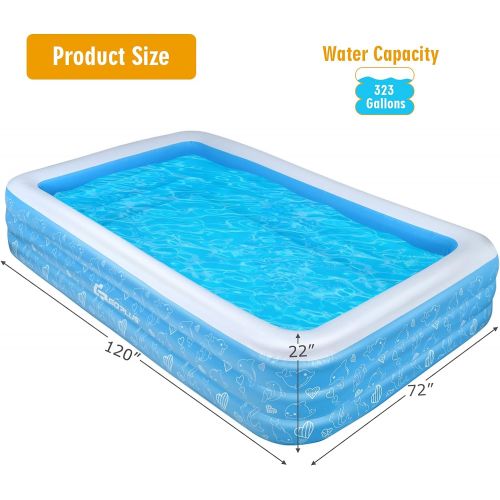  Goplus Inflatable Swimming Pool, 120” X 72” X 22” Full-Sized Family Kiddie Blow up Pool w/3 Air Chambers, Thickened Lounge Pool for Adults, Kids, Baby, Garden, Backyard , Summer Wa