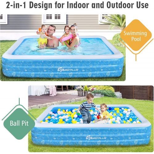  Goplus Inflatable Swimming Pool, 120” X 72” X 22” Full-Sized Family Kiddie Blow up Pool w/3 Air Chambers, Thickened Lounge Pool for Adults, Kids, Baby, Garden, Backyard , Summer Wa