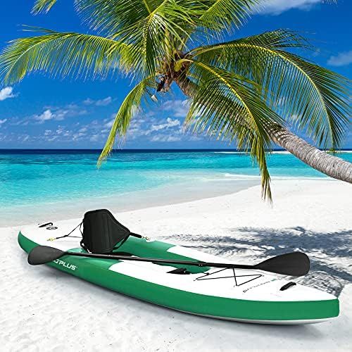  Goplus Inflatable Kayak for 1 Person, Fishing Kayak w/Adjustable Aluminum Oars, Hand Pump with Pressure Gauge, Padded Seat, Canoe Boat Raft Kayaks for Adults, Youth and Kids