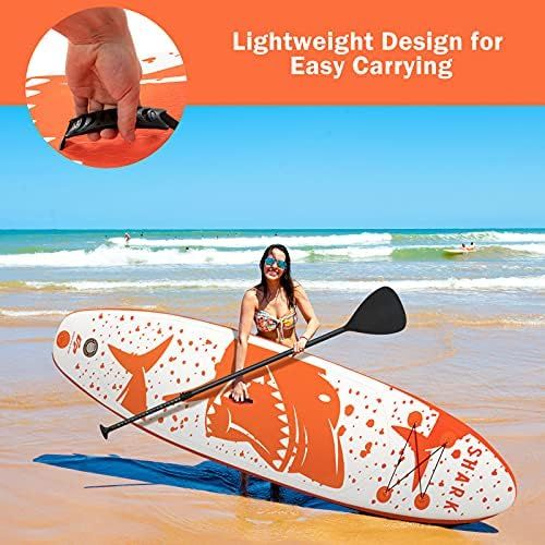  Goplus Inflatable Stand up Paddle Board, 10/10.5/11 SUP 6 Thick with Premium Accessories, Adjustable Aluminum Paddle, Leash, Carry Bag, Hand Pump, Removable Fin, ISUP for Adults