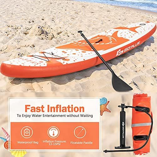  Goplus Inflatable Stand up Paddle Board, 10/10.5/11 SUP 6 Thick with Premium Accessories, Adjustable Aluminum Paddle, Leash, Carry Bag, Hand Pump, Removable Fin, ISUP for Adults