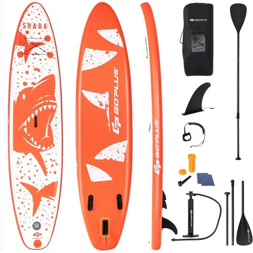  Goplus Inflatable Stand up Paddle Board, 10/10.5/11 SUP 6 Thick with Premium Accessories, Adjustable Aluminum Paddle, Leash, Carry Bag, Hand Pump, Removable Fin, ISUP for Adults