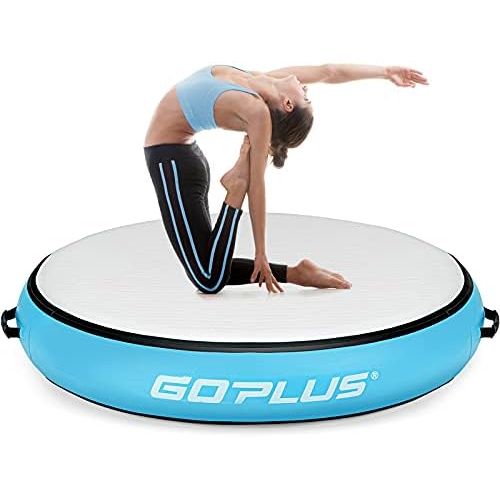  Goplus 3.3FT Air Spot, 8 Thick Inflatable Gymnastic Mat Tumbling Exercise Training Mat with Electric Air Pump, Waterproof Inflatable Round Springboard Air Roller Gym Mats Yoga Floo