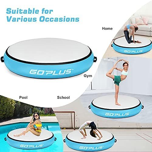  Goplus 3.3FT Air Spot, 8 Thick Inflatable Gymnastic Mat Tumbling Exercise Training Mat with Electric Air Pump, Waterproof Inflatable Round Springboard Air Roller Gym Mats Yoga Floo