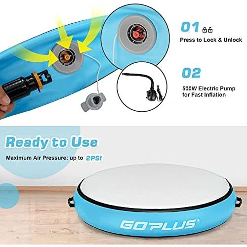  Goplus 3.3FT Air Spot, 8 Thick Inflatable Gymnastic Mat Tumbling Exercise Training Mat with Electric Air Pump, Waterproof Inflatable Round Springboard Air Roller Gym Mats Yoga Floo