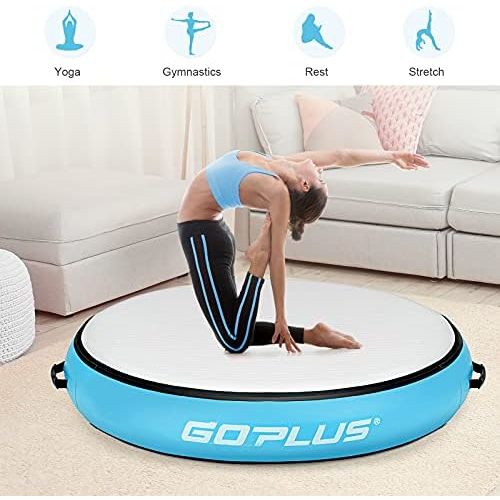  Goplus 3.3FT Air Spot, 8 Thick Inflatable Gymnastic Mat Tumbling Exercise Training Mat with Electric Air Pump, Waterproof Inflatable Round Springboard Air Roller Gym Mats Yoga Floo