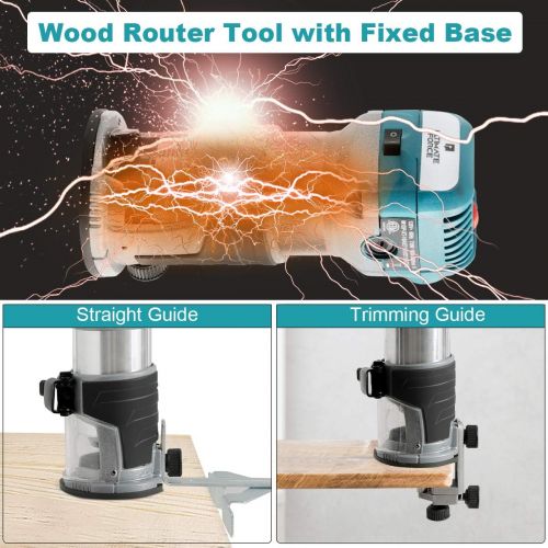  Goplus Wood Router Tool Combo Kit, 1.25HP Compact Router Kit with Fixed and Plunge Base, Variable Speed Palm Router for Woodworking and Furniture Manufacturing