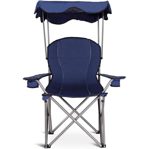  Goplus Folding Beach Chair w/Canopy Heavy Duty Camping Chair Durable Outdoor Seat w/Cup Holder and Carry Bag (Blue)캠핑 의자