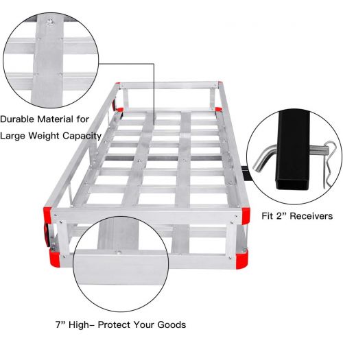  Goplus 60 x 22 Hitch Mount Cargo Carrier, Aluminum Luggage Basket Rack Fits 2 Receiver, Rear Cargo Rack for SUV, Truck, Car, 500LBS