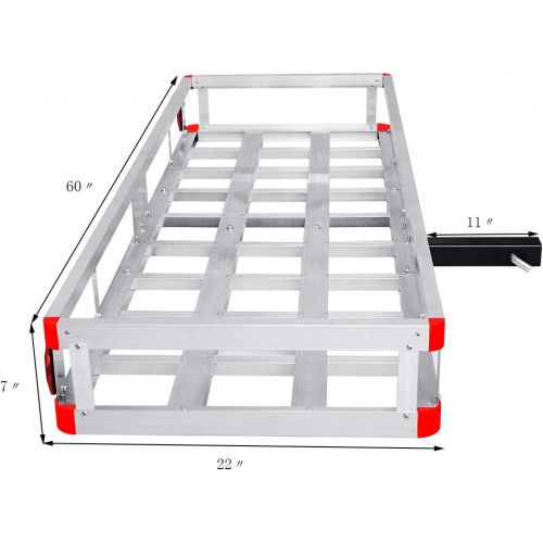  Goplus 60 x 22 Hitch Mount Cargo Carrier, Aluminum Luggage Basket Rack Fits 2 Receiver, Rear Cargo Rack for SUV, Truck, Car, 500LBS