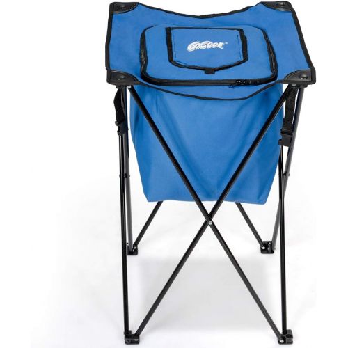  Goplus Folding Standing Ice Cooler Bag, Portable Insulated Camping Picnic Bag with Strong Insulation, Leakproof Tub Cooler with Stand and Travel Bag (Blue)(Blue)