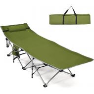 Goplus Folding Camping Cot, Heavy Duty Camping Bed for Adults w/Carrying Bag, 500 LBS Max Load, Side Pocket, Detachable Pillow, Lightweight Portable Sleeping Cot for Home, Office N