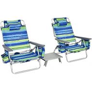Goplus Backpack Beach Chairs, 3 Pcs Portable Camping Chairs with Cool Bag and Cup Holder, 5-Position Outdoor Reclining Chairs for Sunbathing, Fishing, Travelling (Blue+Green, with