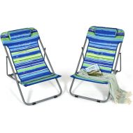 Goplus Beach Sling Chair for Adults, 2 Pcs Portable Folding Camping Chair W/ 3-Position Adjustable Backrest & Comfy Headrest, Outdoor Heavy Duty Lounge (Stripe)
