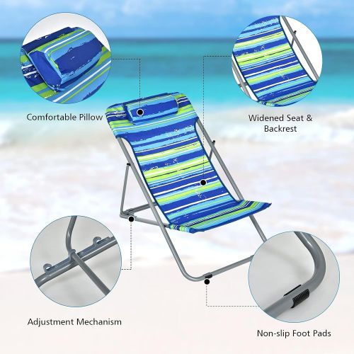  Goplus Beach Sling Chair for Adults, 2 Pcs Portable Folding Camping Chair W/ 3-Position Adjustable Backrest & Comfy Headrest, Outdoor Heavy Duty Lounge (Stripe)