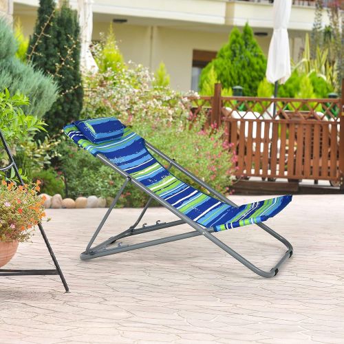  Goplus Beach Sling Chair for Adults, 2 Pcs Portable Folding Camping Chair W/ 3-Position Adjustable Backrest & Comfy Headrest, Outdoor Heavy Duty Lounge (Stripe)