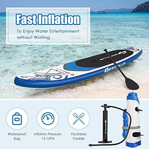  Goplus 10.5/11FT Inflatable Stand Up Paddle Board, 6.5” Thick SUP with Carry Bag, Adjustable Paddle, Bottom Fin, Hand Pump, Non-Slip Deck, Leash, Repair Kit