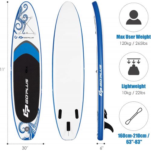  Goplus 10.5/11FT Inflatable Stand Up Paddle Board, 6.5” Thick SUP with Carry Bag, Adjustable Paddle, Bottom Fin, Hand Pump, Non-Slip Deck, Leash, Repair Kit