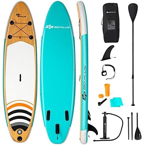  Goplus Inflatable Stand up Paddle Board, 10/10.5/11 SUP 6 Thick with Premium Accessories, Adjustable Aluminum Paddle, Leash, Carry Bag, Hand Pump, Removable Fin, ISUP for Adults