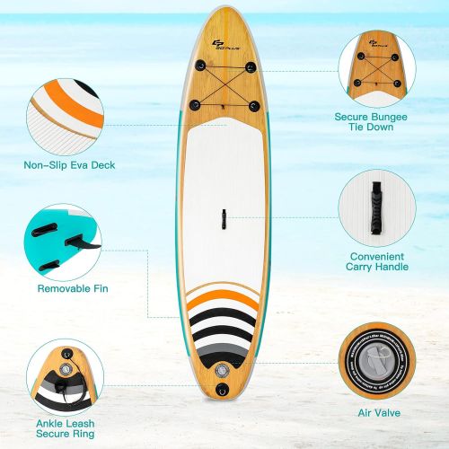  Goplus Inflatable Stand up Paddle Board, 10/10.5/11 SUP 6 Thick with Premium Accessories, Adjustable Aluminum Paddle, Leash, Carry Bag, Hand Pump, Removable Fin, ISUP for Adults