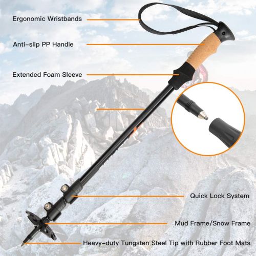  Goplus Trekking Poles, 2 Pack Adjustable Anti-Shock Hiking Walking Climbing Sticks, Lightweight Aluminum 7075 with Carry Bag