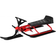 Goplus Snow Racer Sled, 55” Ski Sled Slider Board with Steering Wheel, Twin Brakes, Retractable Pull Rope, for Kids Age 4 & up, Holds Two Children/a Teenager/an Adult