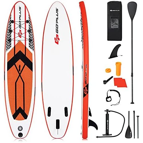  Goplus 106 Inflatable Stand Up Paddle Board SUP Cruiser with Free Premium SUP Accessories, Backpack, Adjustable Paddle and Hand Pump, for Youth & Adult