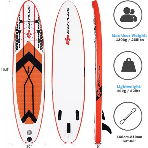  Goplus 106 Inflatable Stand Up Paddle Board SUP Cruiser with Free Premium SUP Accessories, Backpack, Adjustable Paddle and Hand Pump, for Youth & Adult