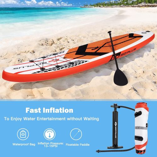  Goplus 106 Inflatable Stand Up Paddle Board SUP Cruiser with Free Premium SUP Accessories, Backpack, Adjustable Paddle and Hand Pump, for Youth & Adult